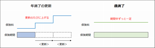 定期保険の期間設定の種類(年満了と歳満了)の図