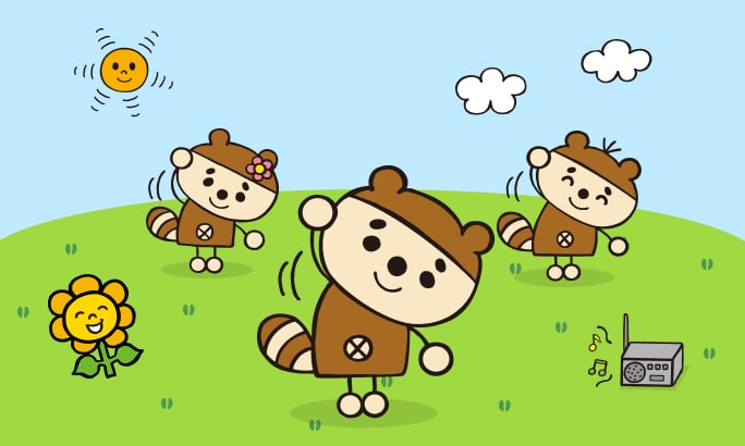 ひまわり生命公式キャラクター「ポンポン」家族のイラスト